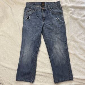 Rock & Republic Jeans Mens 32x25 Straight Leg Dark Blue Grunge Y2K Distressed